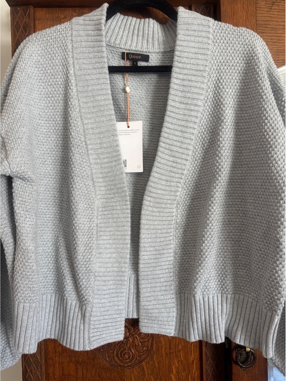 NWT Quince Light Gray Organic Cotton Open Front Cardigan Sweater
